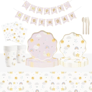 DAMAI Rainbow Tableware <b>Set</b> Rainbow Birthday <b>Dinnerware</b> Disposable Plates Rainbow Party Napkin <b>for</b> Baby Shower Supplies <b>8</b> Guests - Product Image 2