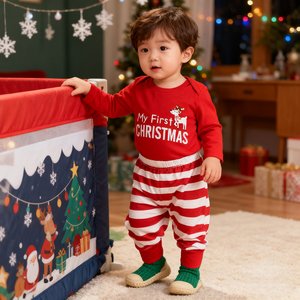 Abbigliamento per Neonati, Body Rosso a Maniche Lunghe in Cotone e Pantaloni a Righe, Set <span class=keywords><strong>2</strong></span> Pezzi, Completi per Bambini e Bambine, Set di Abbigliamento Natalizio 2026 per Neonati - Product Image 6
