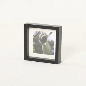 Bingkai foto kayu bingkai foto dengan kaca panel ganda minimum Kayu Eco besi hitam alami persegi panjang kotak bayangan kayu HF