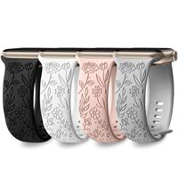 Bracelet de montre en silicone gravé sur mesure, motif floral, logo personnalisé pour Apple Watch 38/40/41/42/44/45/46/49 mm