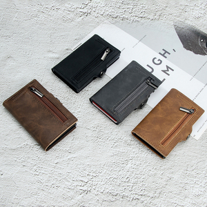 Dropshipping Best Selling Minimalist Rfid Blocking Pop up Credit <b>Card</b> <b>Holder</b> <b>Wallet</b> Vintage PU Leather Smart <b>Wallet</b> With Zipper - Product Image 6