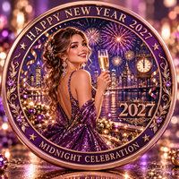 Pièce commémorative du Nouvel An 2027 en cuivre pur 999 de 1 oz, en relief 3D, peinte aux couleurs UV, pièce de collection en métal, coffret cadeau