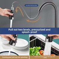 Robinet de cuisine moderne monocommande en céramique avec fonction anti-éclaboussures, finition brossée, douchette extractible, eau chaude/froide, bec rotatif en laiton