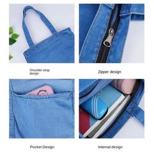 Sac à main personnalisé pour femme, tendance, en jean et toile, imprimé lettres, sac de shopping en gros - Product Image 2