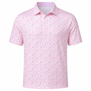 Custom <b>Pink</b> Leaf Print Golf Polo <b>Shirt</b> <b>Mens</b> Performance Moisture Wicking Quick Dry Lightweight Breathable OEM ODM Private Label - Product Image 5