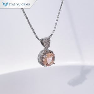 Tianyu Gems 925 silver Gemstone Round <b>Crystal</b> Halo <b>Pendant</b> <b>Necklace</b> for Women Color Gemstone Look Fashion Jewelry - Product Image 2