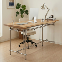 Bureau de style industriel vintage, grand plateau en bois massif, avec pieds en acier inoxydable, bureau à domicile, bureau d'étudiant, table longue de studio