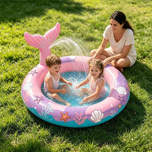 Inflatable Mermaid Tail Kids <b>Pool</b> with Sprinkler, Outdoor <b>Garden</b> Water Play, Ocean Theme Summer Splash - Product Image 6