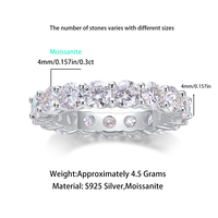 Bague éternelle moderne en moissanite pleine cercle, argent 925 plaqué or 18 carats, bande pavée de pierres précieuses, accessoire de tous les jours pour femmes
