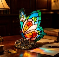 Lampe d'hôtel moderne en forme de papillon, verre coloré, base en résine, E26 LED, lampe de table à intensité variable, ornement pour la maison, chambre à coucher
