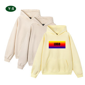 Sweat à capuche épais en coton vierge OEM ODM pour hommes, sans cordes, logo bouffant personnalisé, pull à capuche unisexe de grande taille pour hommes - Product Image 1