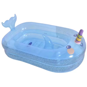 Piscine <span class=keywords><strong>gonflable</strong></span> pliable en PVC pour la famille, motif <span class=keywords><strong>baleine</strong></span>, portable, pour l'été, couleur bleue, 95x62x48cm - Product Image 1