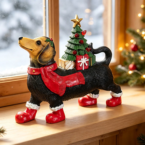 Figurine de Noël en résine <span class=keywords><strong>Teckel</strong></span> Mei Yu, Décoration de maison pour les fêtes, Ornement de bureau pour scène lumineuse d'arbre de Noël - Product Image 2