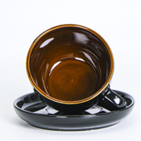Ensemble de tasses à café et soucoupes en céramique avec logo personnalisé, vente en gros, tasse à cappuccino noire, OEM ODM pour café, restaurant, hôtel, cadeau