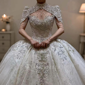 Robes de mariée intemporelles style robe de bal, en tulle blanc orné de strass, Lsjj53 Jancember - Product Image 1