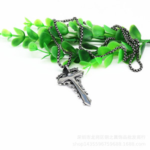 Yunnique – collier avec pendentif clé en acier inoxydable, design croix, serti de pierres, bijoux cadeau, style rétro européen et américain - Product Image 4
