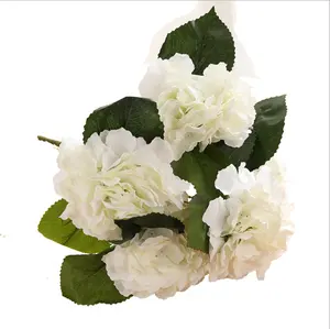 3d Putih 5 Kepala Tikar Dinding Biru Lateks Sentuhan Nyata Garland Palsu Sutra Semak Pernikahan Bunga Hydrangea Bunga Kering