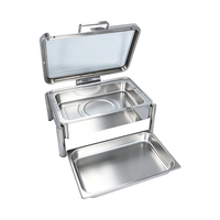 Chauffe-plat professionnel carré à charnière hydraulique avec couvercle en verre visible, en acier inoxydable pour buffet