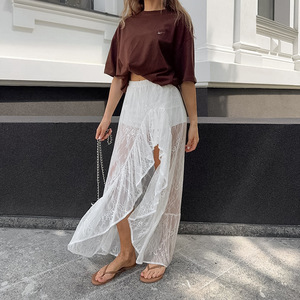 <span class=keywords><strong>Falda</strong></span> <span class=keywords><strong>de</strong></span> primavera estilo europeo-americano con encaje dulce, cuentas, antiarrugas, cintura imperio, transparente, con volantes y abertura irregular 2026 - Product Image 2
