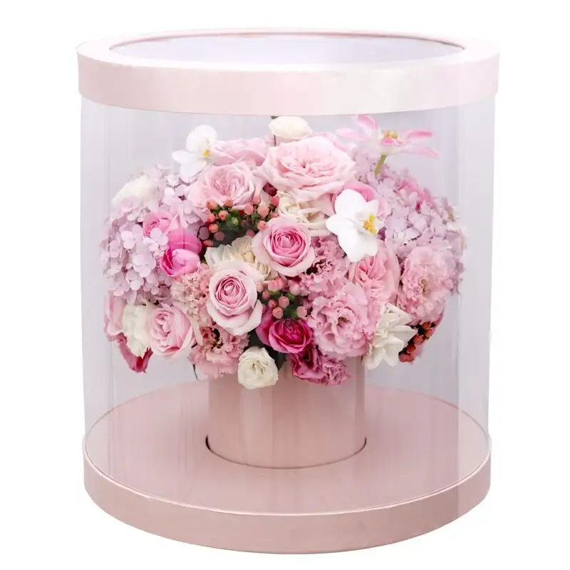Ronda de PVC transparente claro flor abrazo cubo caja de regalo de lujo de la boda sorpresa caja de regalo