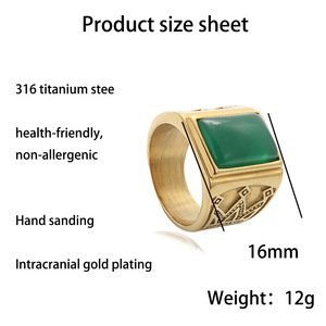 Bague pour homme en or avec émeraude, sertie en clos, forme couronne, style rétro punk, cadeau de bijoux - Product Image 5
