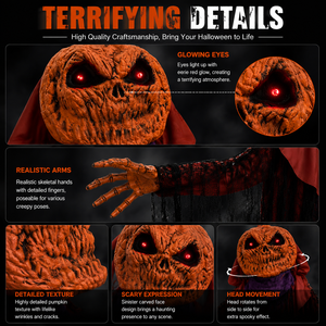 Decoración Animatrónica <span class=keywords><strong>de</strong></span> Hombre Calabaza Eléctrico para Halloween, <span class=keywords><strong>de</strong></span> Pie, Oscilante, con Ojos Rojos Brillantes, Sonido y Movimiento, a Pilas, para Exteriores - Product Image 2