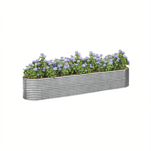 Bac à légumes surélevé en acier avec revêtement en poudre argentée, 144,9 x 31,5 x 26,8 pouces, pour la culture des légumes - Product Image 1