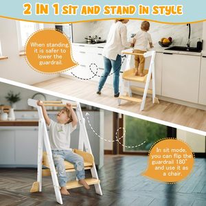 Foldable Toddler <b>Tower</b> Kitchen Stool Folding for <b>Learning</b> with 3 Adjustable Heights Montessori Standing - Product Image 1