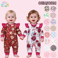 Combinaison légère à manches longues pour bébé fille, motif floral marguerite, avec épaules à volants, barboteuse à boutons-pression, tenue de printemps-été pour bébé