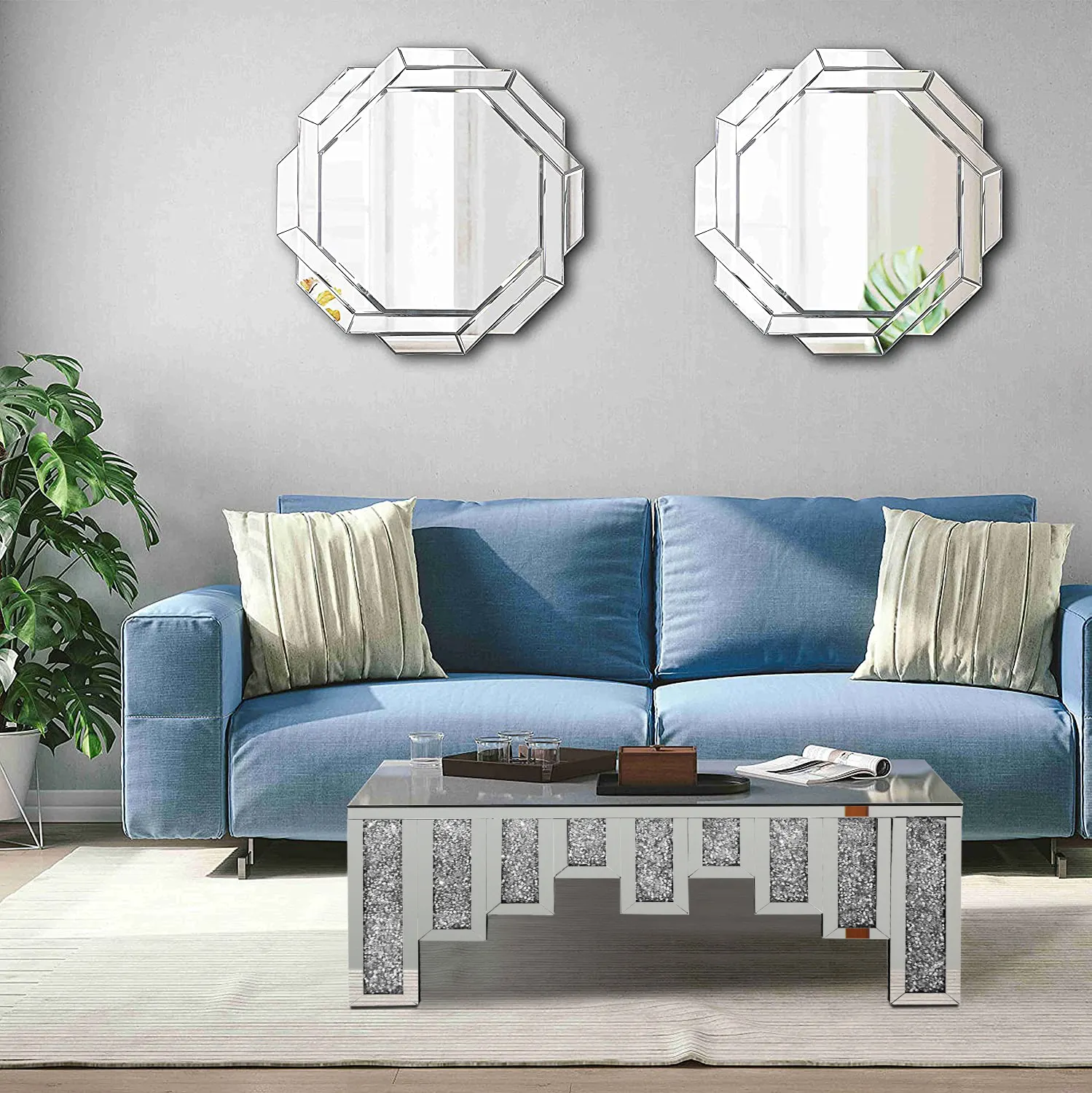 2022 New crushed diamonds mirrored coffee tables tea tables with end side tables set for living room