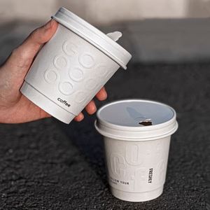<b>Disposable</b> Luxury White Kraft Paper <b>Cups</b> Drink <b>Cup</b> Container Custom Embossed Double Wall Single Wall Paper <b>Cup</b> With Logo - Product Image 1