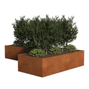 Pot de fleurs carré pour jardin extérieur en acier résistant à la corrosion, noir/blanc/acier patiné, écologique - Product Image 1
