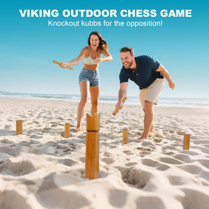 Jeu de Kubb en bois de caoutchouc avec sac de transport, <span class=keywords><strong>échecs</strong></span> vikings géants à lancer en plein air pour enfants et <span class=keywords><strong>d</strong></span>ébutants - Product Image 6