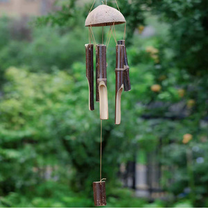 Campanas de Viento de Bambú Hechas a Mano con Acabado Natural, Adorno Colgante para Jardín Exterior, Estilo Chino, Forma Irregular - Product Image 2