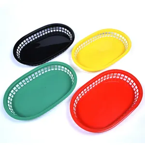 Oval Shaped Tray Design Red Restaurant Food Tray Basket Plastic Oval Food Burger Baskets