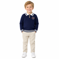 Suéter de Punto con Cuello Polo para Niños, Estilo Universitario, Cuello Camisero, Color Azul Marino, Edades 2-8, Personalizado OEM