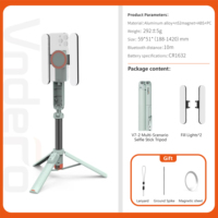 Perche à selfie extensible 1,42 m avec trépied, support de téléphone avec lumière d'appoint LED, kit ventouse, gadget portable pour selfie OEM