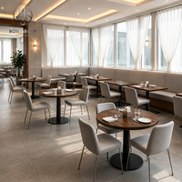 Ensemble de mobilier commercial Ron Group pour hôtel et restaurant moderne : table carrée en bois, chaise en tissu, banquette rembourrée