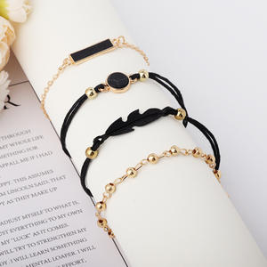 Trendy Black Feather <b>Bracelet</b> <b>Set</b> Gold Plated Alloy Women's Jewelry Gift 4Pcs Fashion Jewelry <b>Sets</b> - Product Image 1