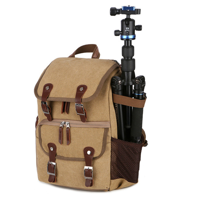Multifunctional Camera Backpack Portable Canvas Gear Bag with Tripod Compartment for Travel & Professional Photography