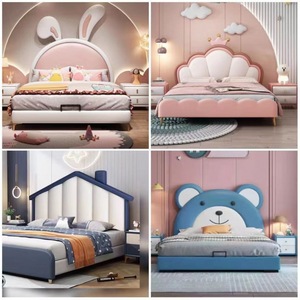 Lit d'enfant style princesse avec tête de lit capitonnée, design cartoon pour chambre à coucher, finition cuir - Product Image 2