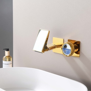 Household <b>Copper</b> Ceramic American Style Wall-Mounted Mirror Digital Display Makeup Mirror Basin Concealed Hot Cold B026 Digital - Product Image 3