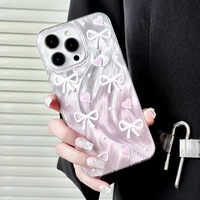 Funda Protectora para Teléfono Móvil con Estampado de Lazo Rosa Dulce y Patrón de Seda Plateada para iPhone 8 X Xr Xs Max 11 12 13 14 15 16 17 Air