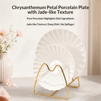 Assiette creuse en porcelaine fine True Bone China, blanc pur, motif chrysanthème, émaillée, compatible micro-ondes et lave-vaisselle, style restaurant