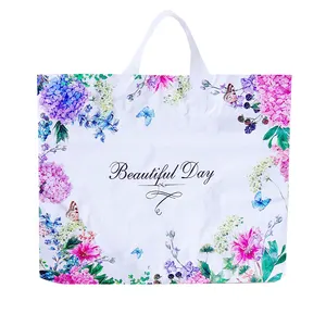 Plastic bag supplier soft handle packaging bag branco 100% reciclável shopping bag para merchandise