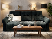 Canapé moderne en chenille gris foncé, canapé droit 3 places avec dossier capitonné et accoudoirs larges, meubles de salon