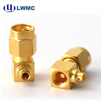 Connecteur LWMC SMA mâle à angle droit plaqué pour soudure, 1.50 Max, pour câble semi-flexible et semi-rigide de 0.086 pouces