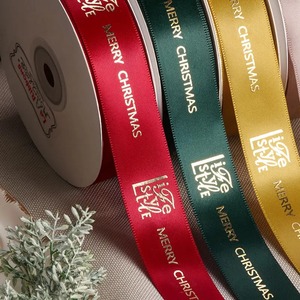 Custom Recycled Grosgrain Merry Christmas Satin Ribbons Gold Foil Printed <b>Red</b> Green Gold Silver White 25mm X 45m Decoration - Product Image 6