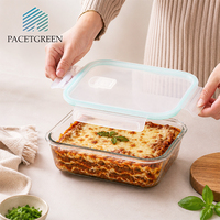 Plat en verre fourneau-vaisselle avec couvercle hermétique, boîte alimentaire en verre sans BPA avec fermetures à 4 côtés, boîte à lunch en verre en gros pour le bureau