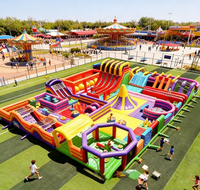 Aire de jeux gonflable Hualong bleu pastel et rose, équipement d'amusement pour enfants de qualité commerciale, multi-zones, pour terrains extérieurs